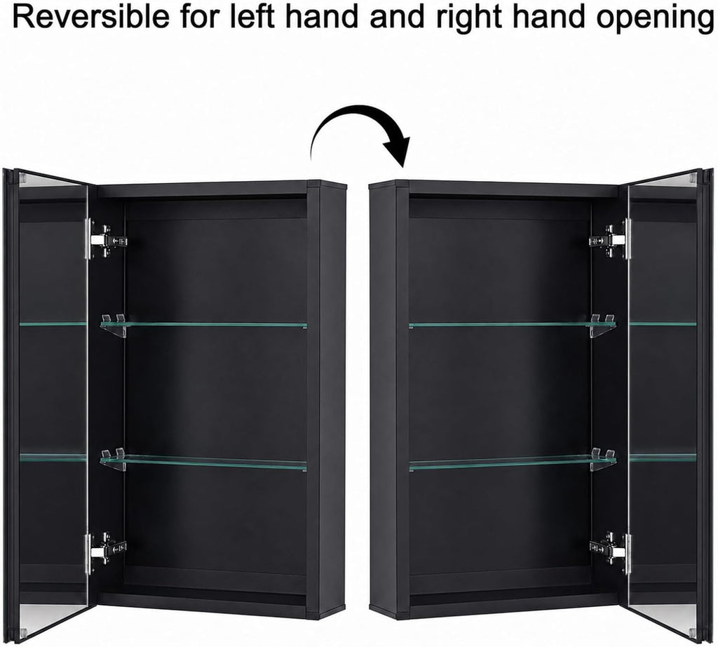 14 x 24 Black Aluminum Medicine Cabinet with Mirror, Recessed/Surface Mount | Bathroom Medicine Cabinet, 2 Adjustable