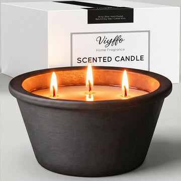 20oz Large Black Candle - Eucalyptus & Rosemary, 3 Wick Non Toxic Soy Candles for Women & Men, Matte Ceramic Jar