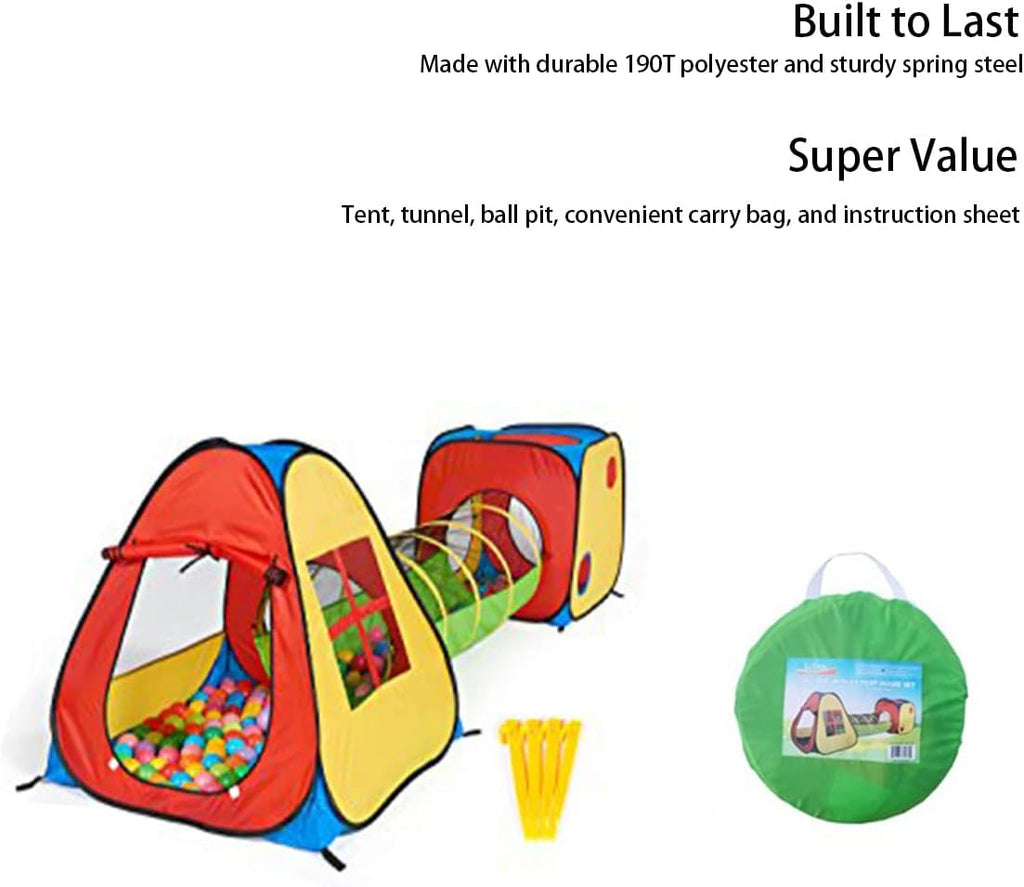 3 in 1 Pop Up Play Tent with Tunnel, Indoor/Outdoor Playhouse