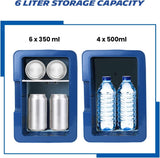 Michelin Portable 6 Can Mini Fridge, LED Lighted Door, 6L (6.3 qt) Capacity, Blue, Travel Cooler with 12V DC and AC