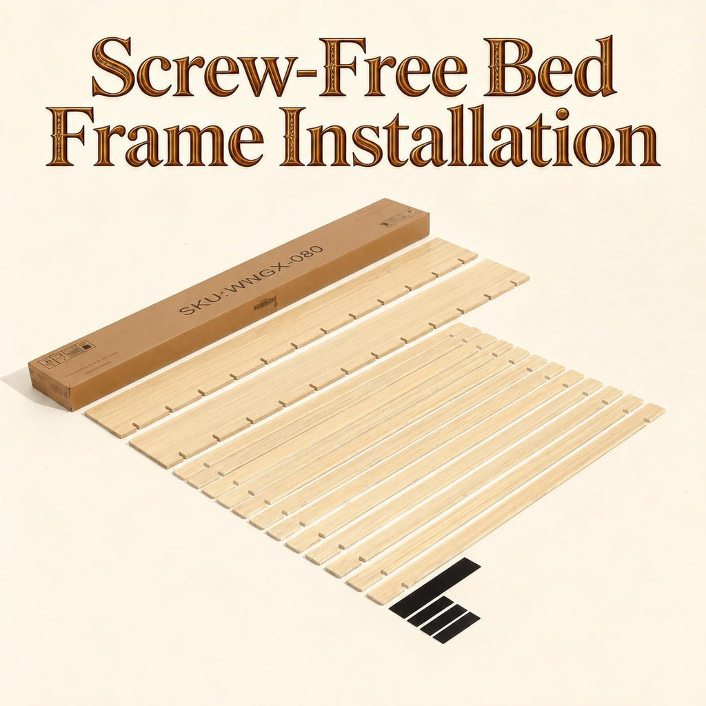 Japanese Platform Bed Frame with Wooden Slats, Easy Assembly