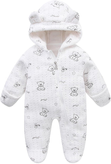 Baby Bear Suit Thin Fleece Footie Romper Snowsuit Hooded Jumpsuit Bodysuit Winter Clothes Boy Girl
