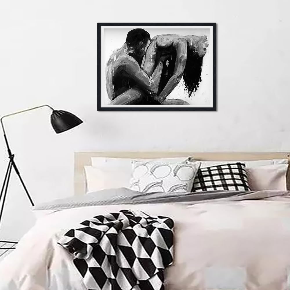 Framed Canvas Print Wall Art Abstract Black and White Poster Woman and Man Abstract Body Artwork Modern Home Decor