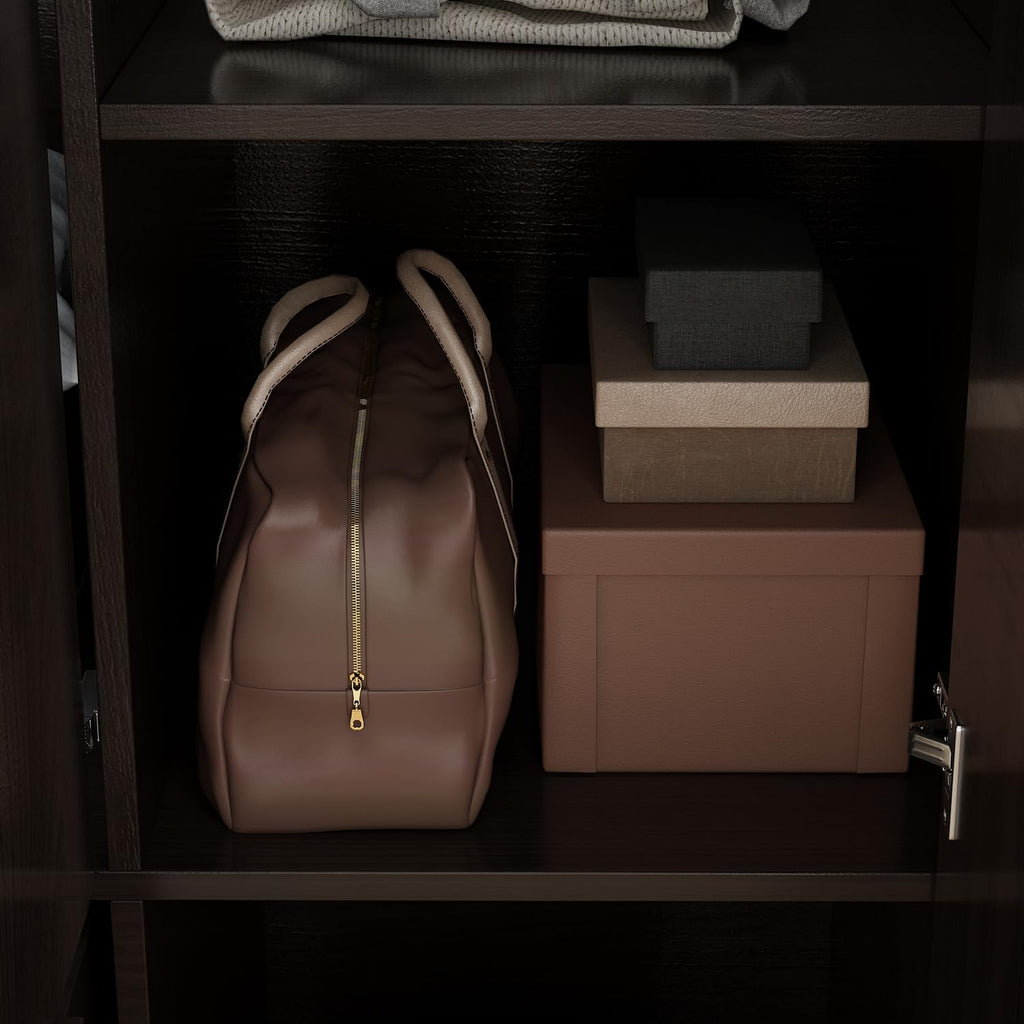 Large Bedroom Wardrobe Closet with 1 Mirror & 2 Drawers, 70.9" H Tall Armoire Clothes Closet with Doors and Shelves