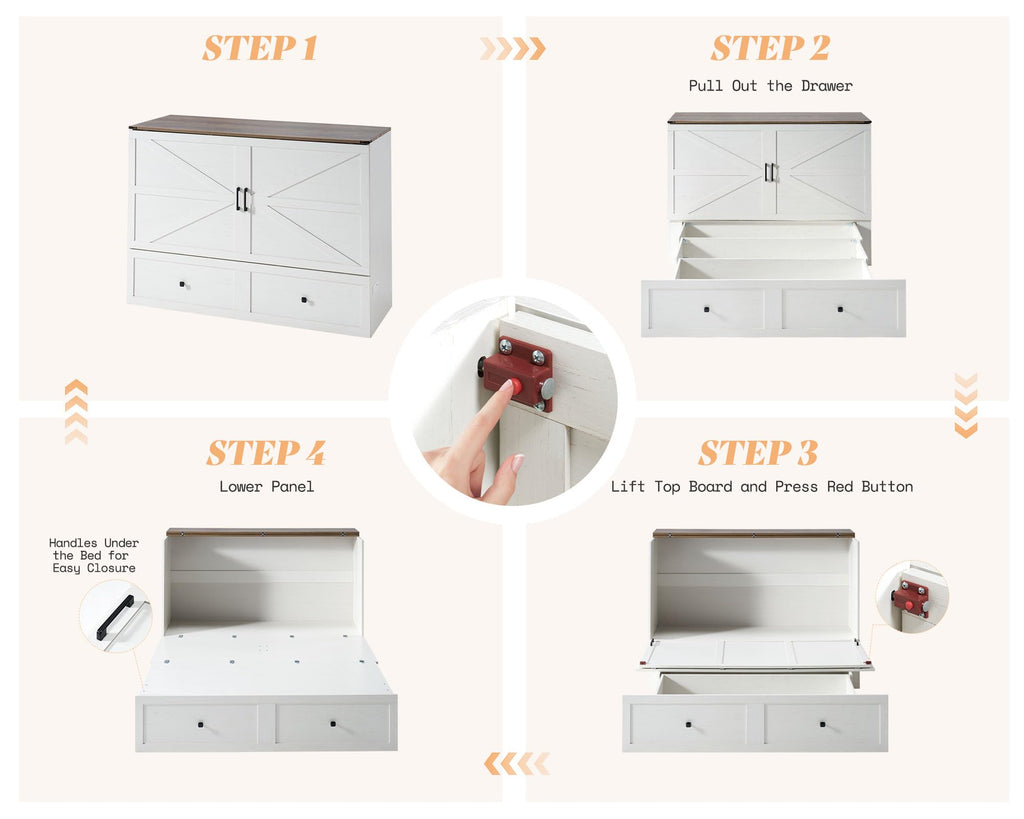 Full Murphy Bed with Storage & Charging Station