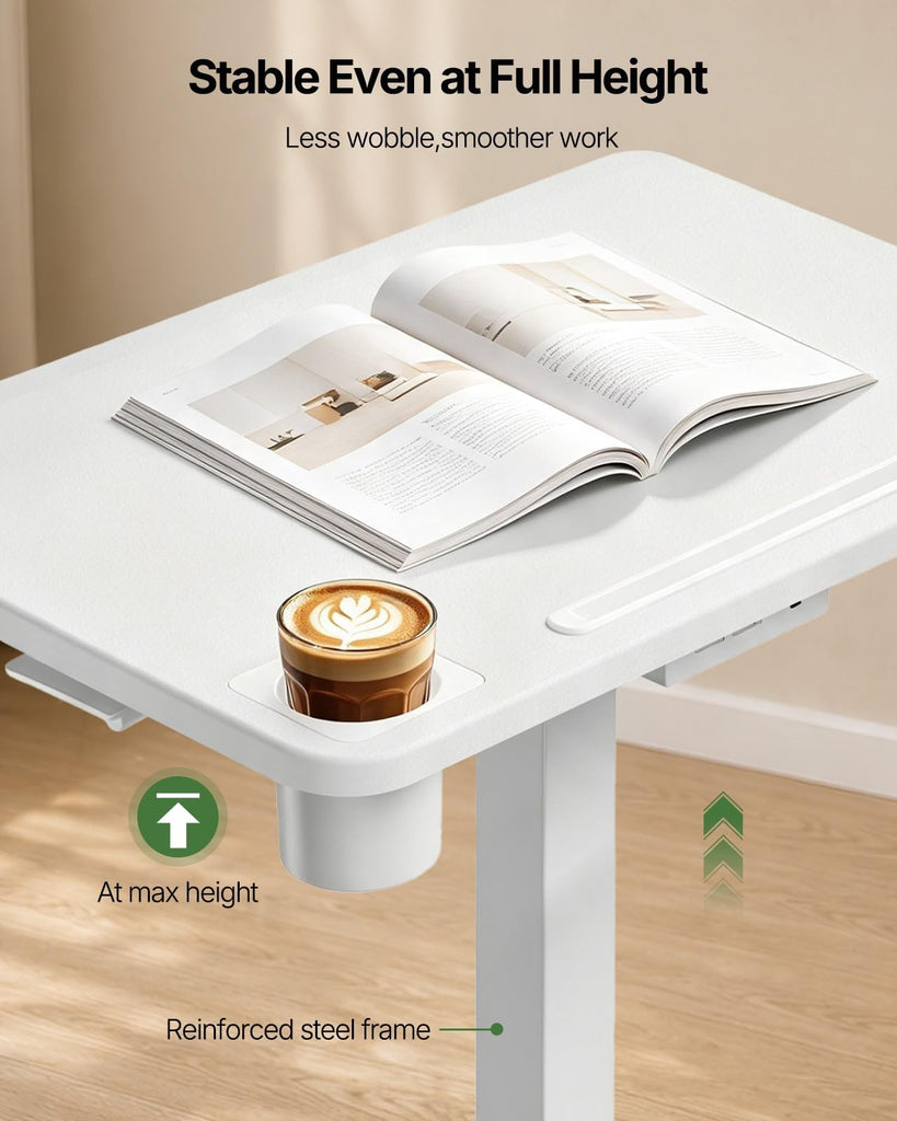 Mobile Standing Desk with Drawer, Height Adjustable Rolling Desk