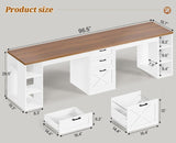 Farmhouse 96.5" Computer Desk with Drawers, 2 Person Home Office Desk, Gaming Double Desk with Storage Shelves