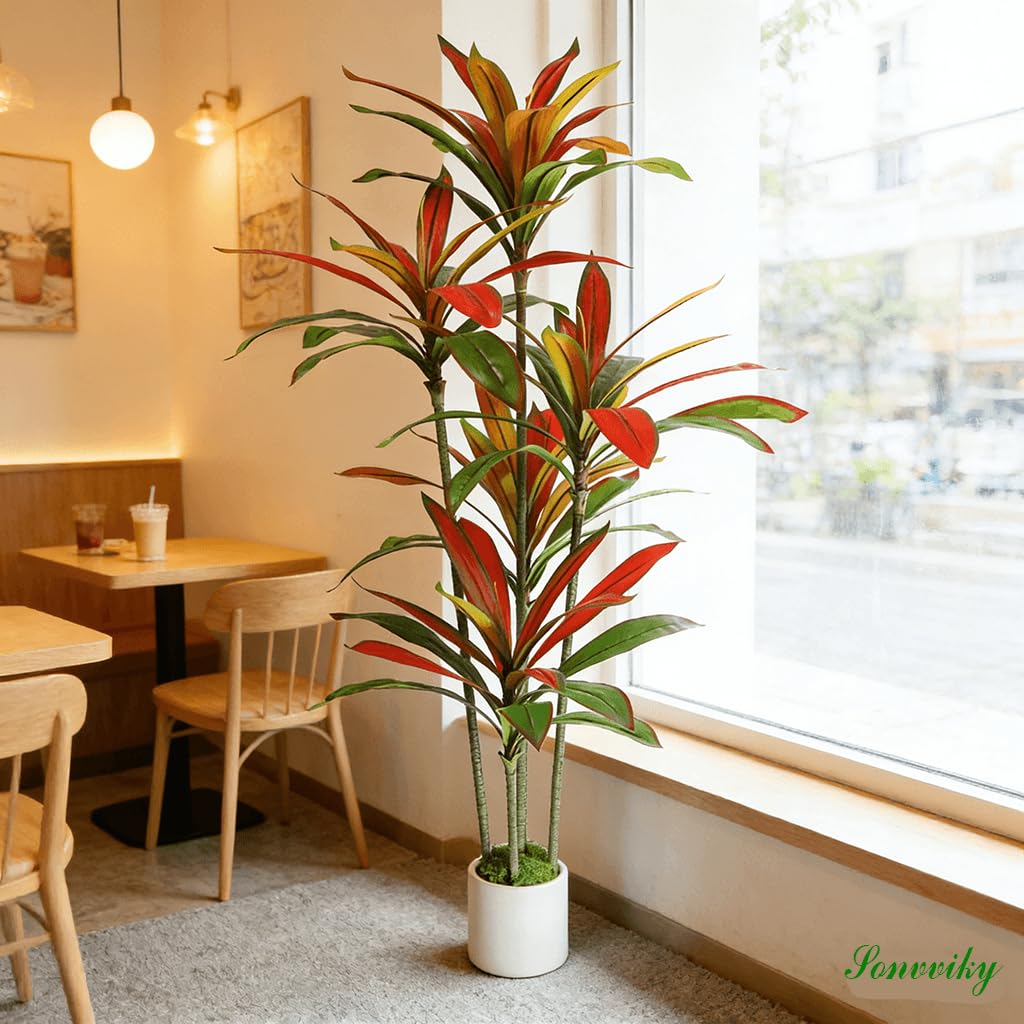 5FT Artificial Dracaena Tree(Red) - Faux Trees Indoor Decor