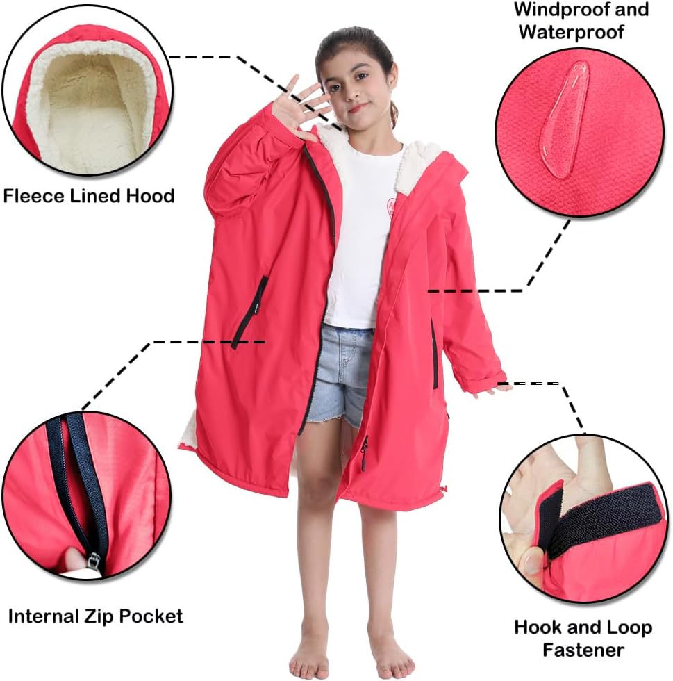 Warm Kids Swim Parka: Waterproof Changing Robe Sherpa Lined
