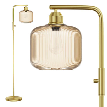 66" Dimmable Gold Standing Lamp with Champagne Ribbed Glass