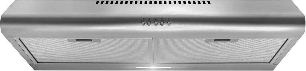 Stainless Steel Under Cabinet Range Hood Push Button Control, LED Lights, Reusable Filters, Ducted