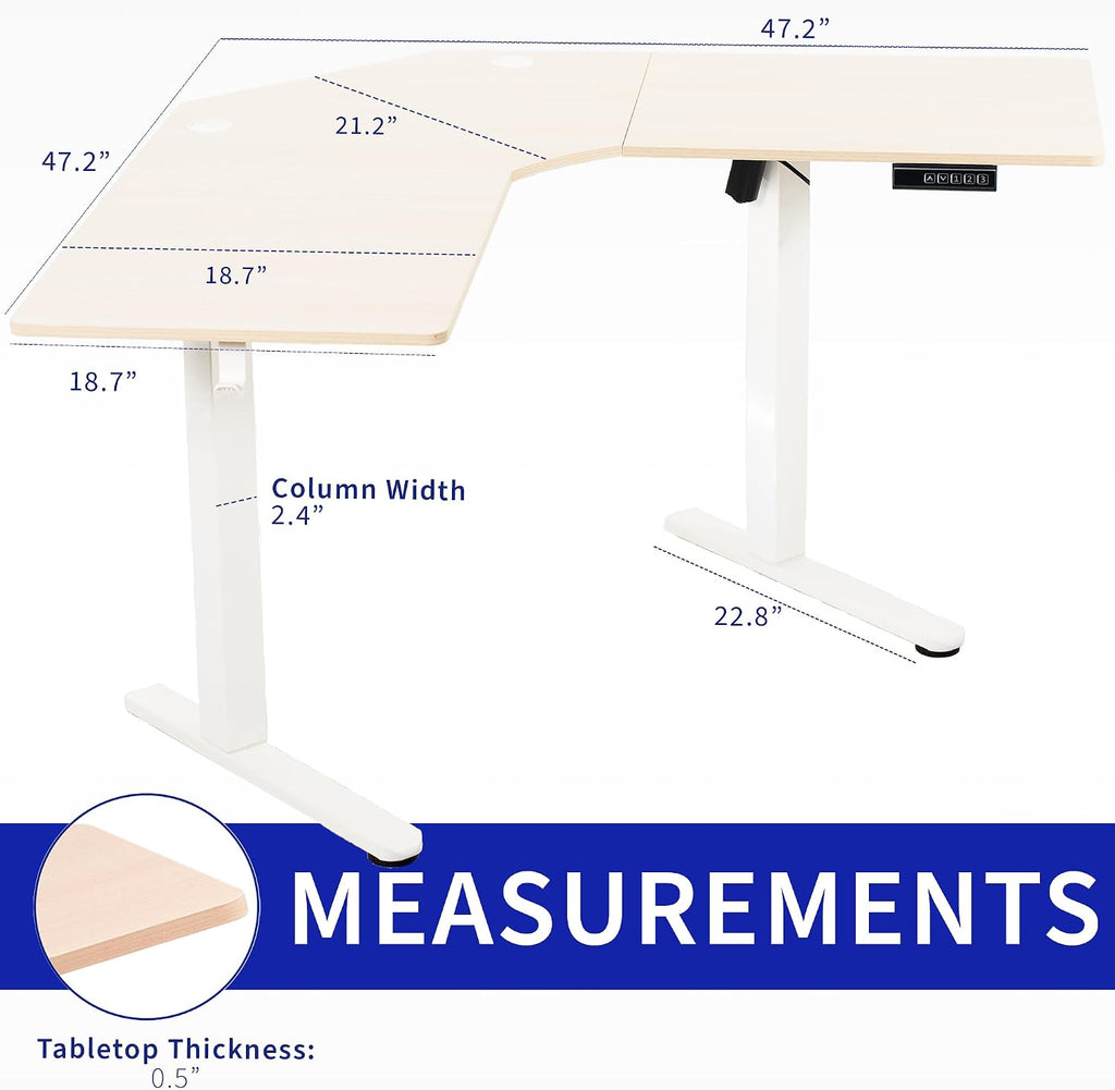 Light Wood 47 x 47 in Corner Standing Desk, DESK-E1L94C | Electric, Holds 154 lbs, L-Shaped Table, Sit Stand, Height
