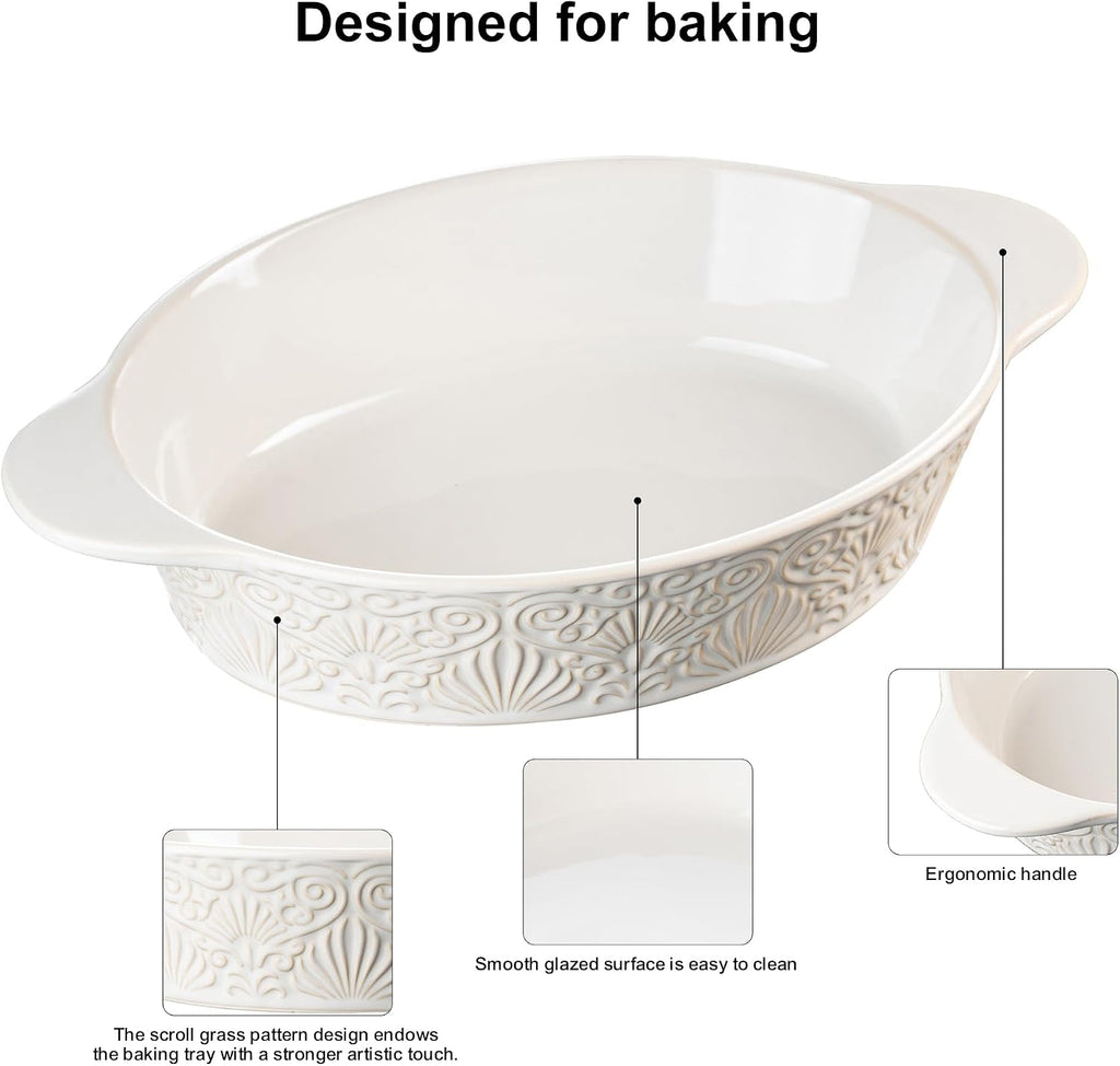 Casserole Dishes for Oven Sets of 3, Ceramic Oval Dish, Au Gratin Pans with Handles for Roasting, Lasagna, Pie, Meat