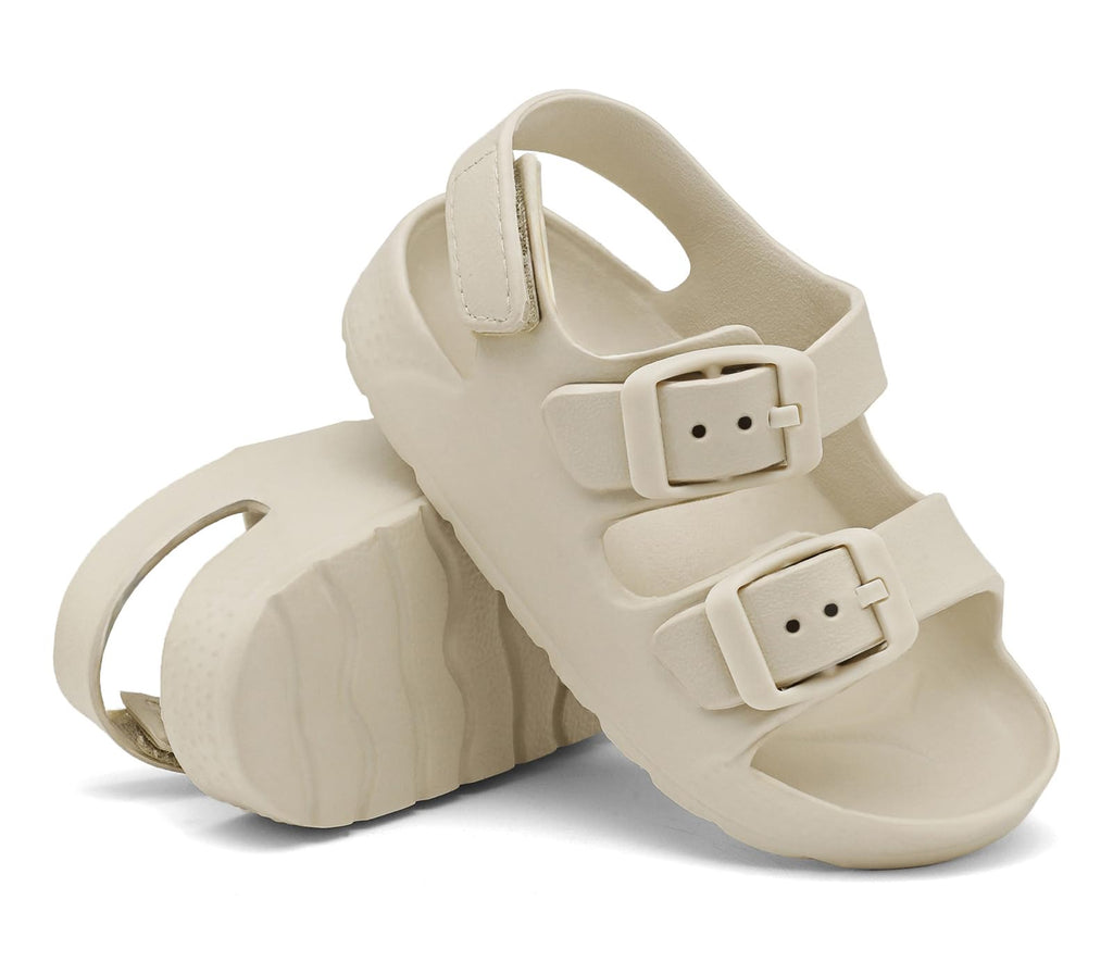 Toddler Boys Girls Double Buckle Sandals Children's Adjustable Back Strap Water Sandal, Beige, 6 Toddler