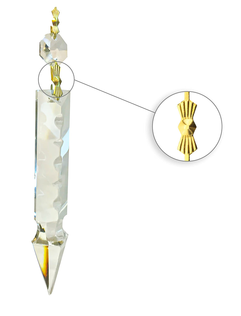 Replacement Chandelier Clear Crystal Prism K9 Quality 6 Inch Arrowhead Spear Shape with Polished Brass Bow Connectors