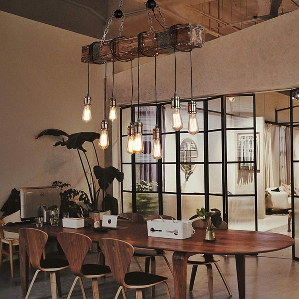 8-Lights Rustic Farmhouse Wood Beam Chandeliers