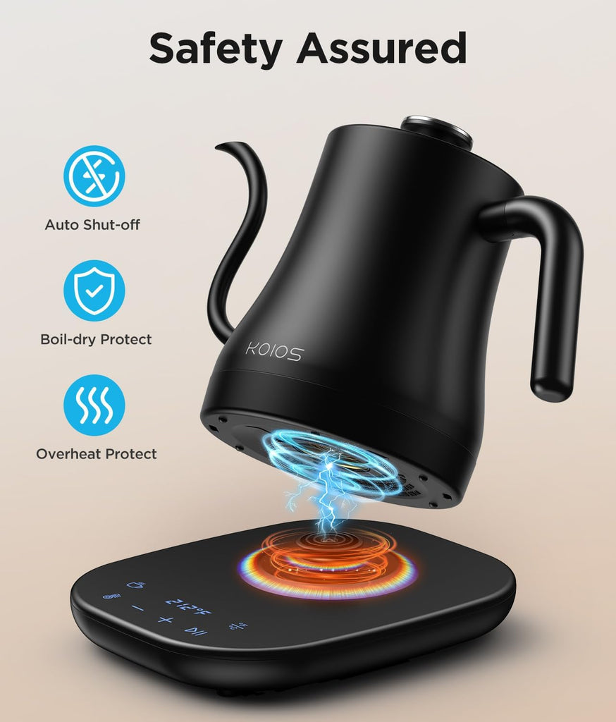 Gooseneck Electric Kettle, ±1°F Temp Control, Mute Mode, 4H Keep Warm | 0.8L Pour Over Kettle, 1200W Fast Heating