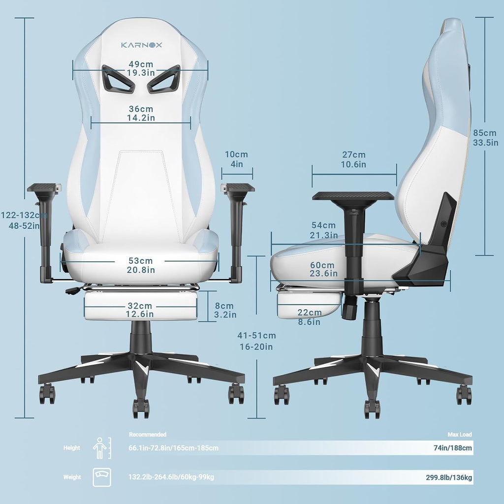 Ergonomic Gaming Chair PU Leather with Footrest for Adults for Girls,White