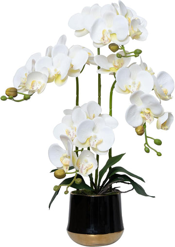 Artificial Orchid Flowers in Ceramic Vase 19.5 Inch Realistic Faux Orchids - Set of 4