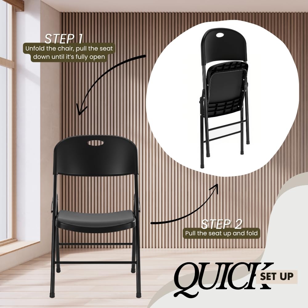 8-Pack Heavy Duty Plastic Folding Chair, 300 lbs Capacity Foldable Chairs for Indoor Outdoor, Stackable Portable