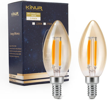 E12 Dimmable Amber LED Light Bulbs, 40 Watt Equivalent, C35 Candelabra Base, 2200K Warm Light, 30000LM, 2 Pack