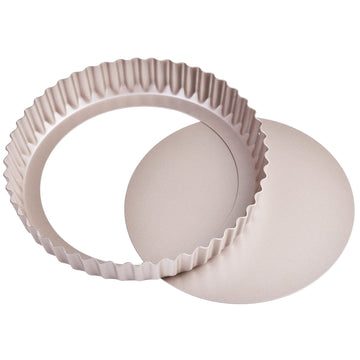 8-Inch Non-Stick Round Tart Pan with Removable Loose Bottom, Quiche Pan for Oven Baking (Champagne Gold)