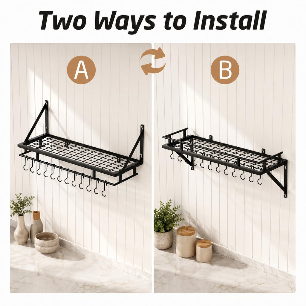 Kitchen Pan Pot Rack Wall Mounted, Hanging Storage Organizer