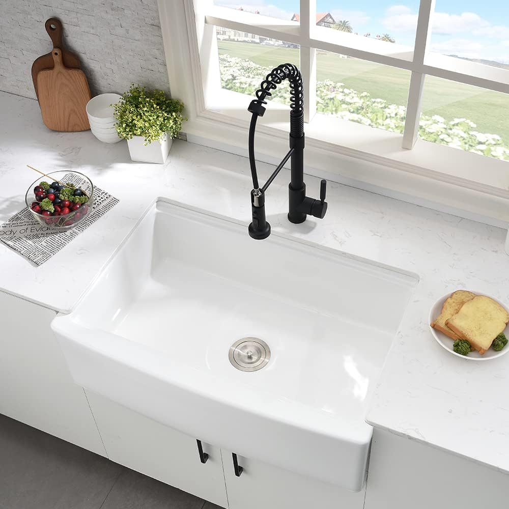 33 Inch Farmhouse Sink White Fireclay Porcelain Ceramic Farm Sink | 33x21 Farmhouse Kitchen Sink,Apron Front