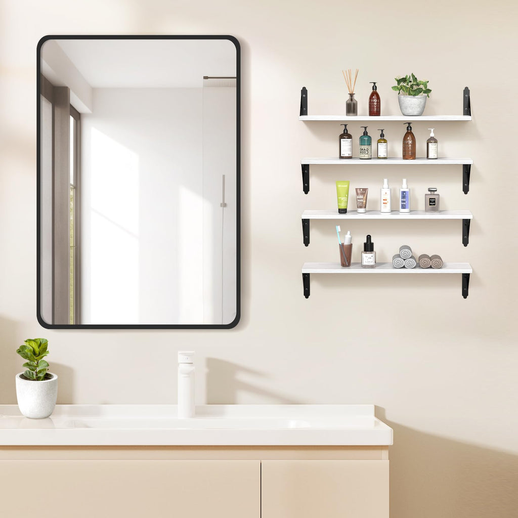 Wood Wall Floating Shelves Set of 4, 23.6" x 6" - White