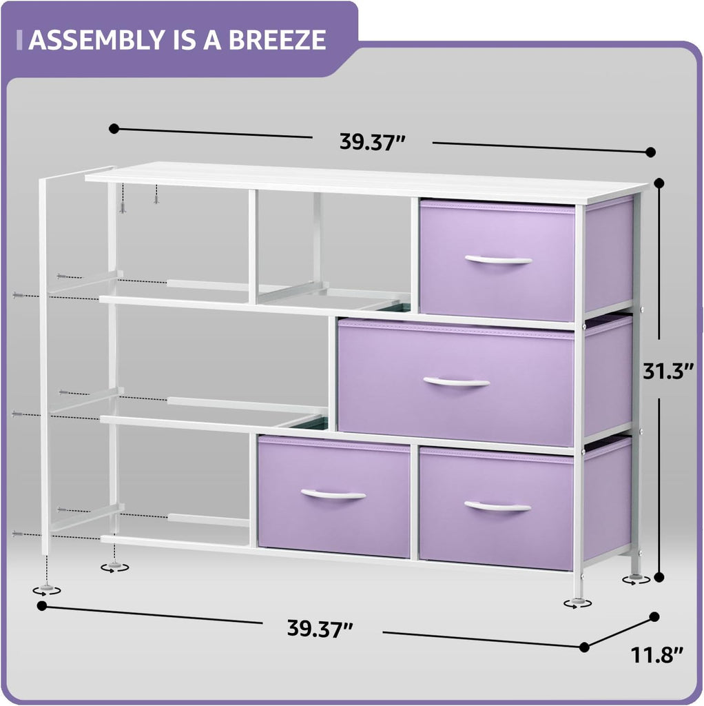 Kids Dresser with 8 Drawers - Chest Organizer Unit with Steel Frame Wood Top & Handle, Fabric Bins for Clothes - Wide