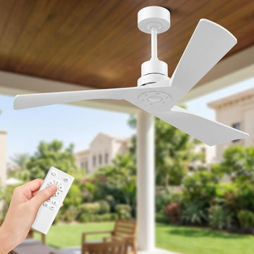 Inspired Adler Style 52" Solid Wood Ceiling Fan Without Light, 3 Sculpted Blades, Quiet DC Motor, 6-Speed Remote - White
