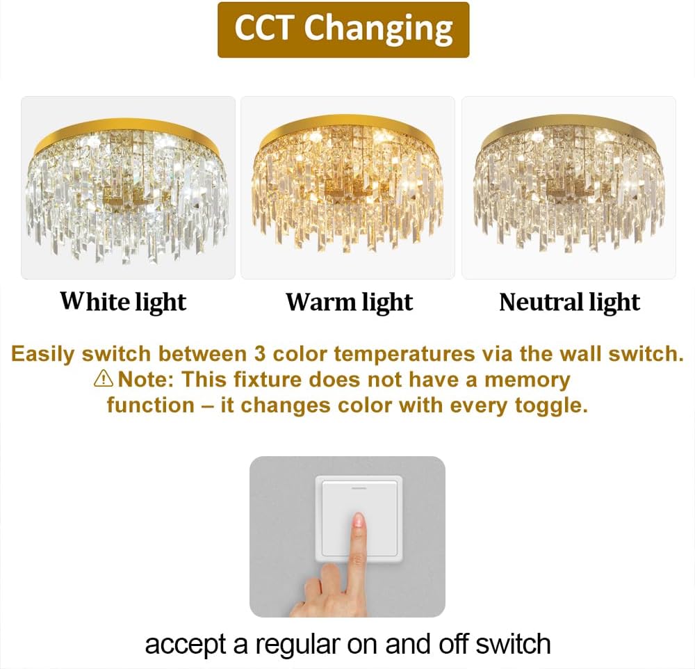 Gold Crystal Chandeliers for Dining Room 19.68" Round Luxury Flush Mount Crystal Ceiling Light Fixture Modern