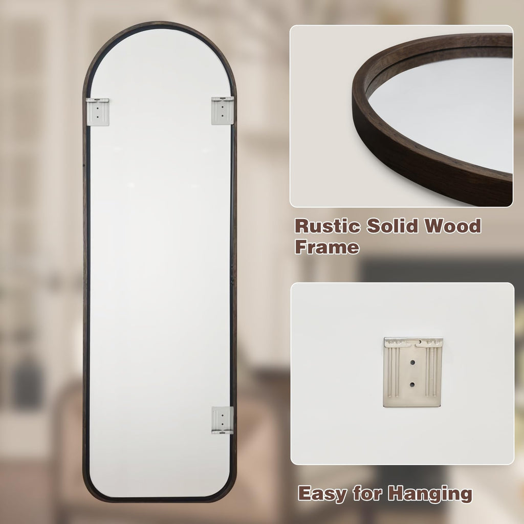 Arched Full Length Mirror, Wall-Mounted Mirrors, Black Walnut, 66"×21"
