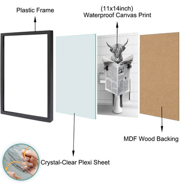 Framed Bathroom Decor, Highland Cow Wall Art in Picture Frame, Funny Bathroom Wall Art Signs, Black and White Canvas