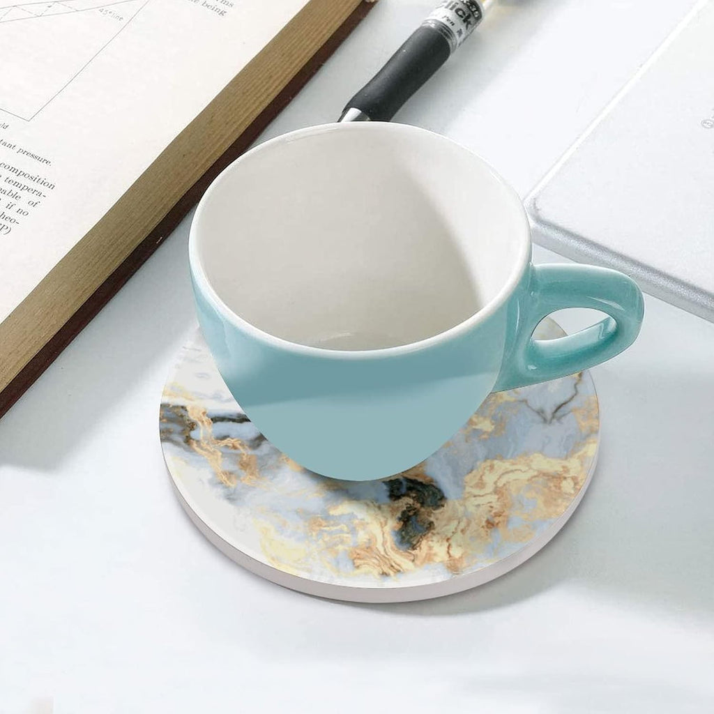 Coasters for Drinks Absorbent with Holder,Abstract White Gold Marble Sets of 6 Durable Cup Coaster for Coffee Table - Set of 6