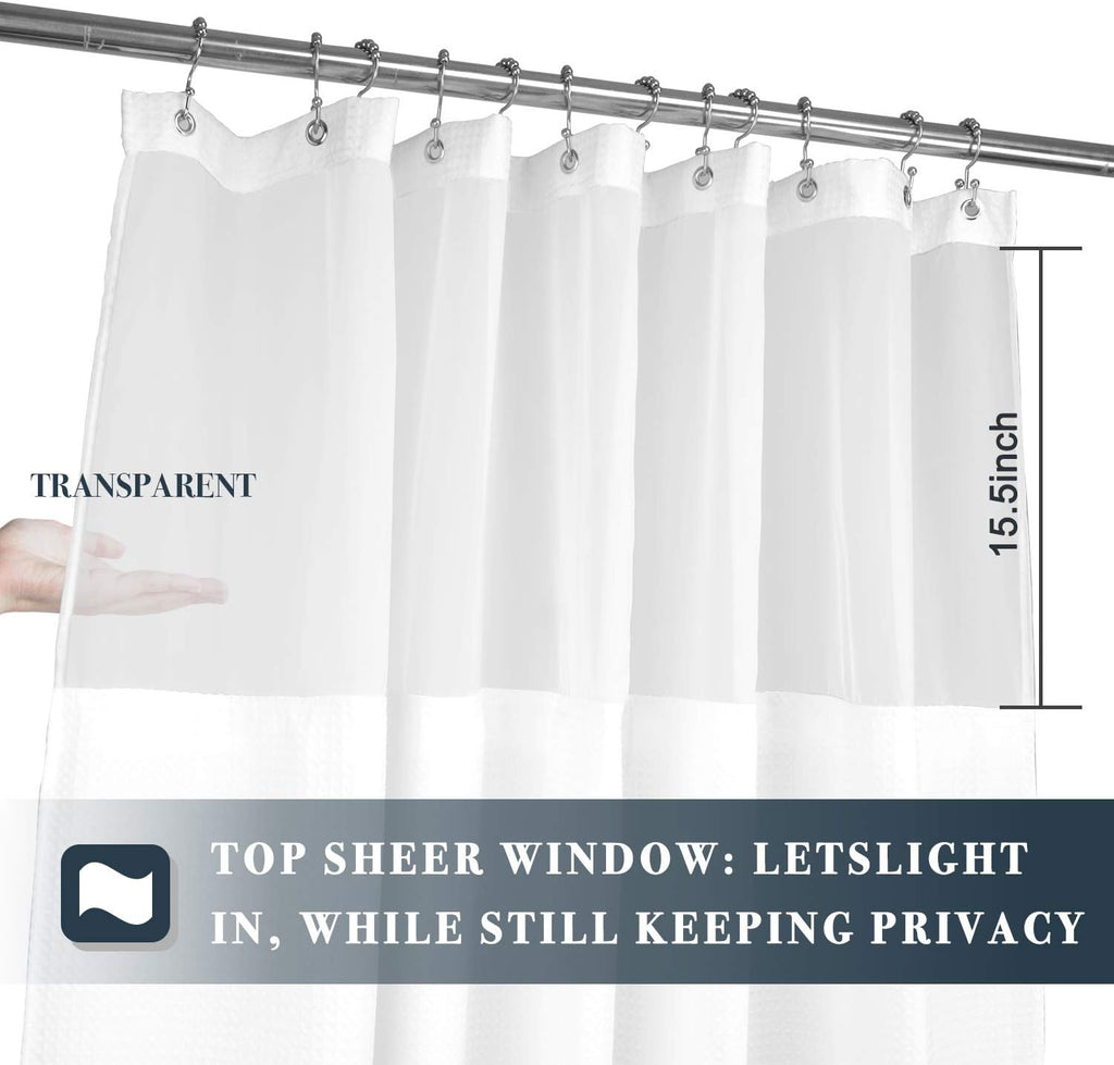 Waffle Weave Shower Curtain with Snap-in Liner Set White, 71x72 | 12 Metal Hooks Included, Snap on/off Fabric Liner