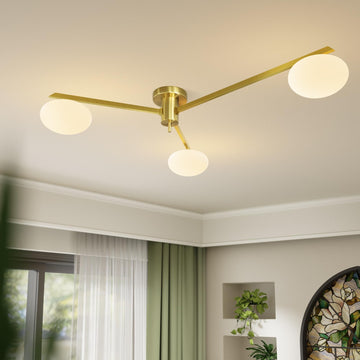 3-Light Gold Sputnik Ceiling Light Fixture, with Opal Glass Shade