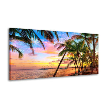 Canvas Art Wall Decor Seascape Tropical Palm Tree Sunset Artwork Bedroom Ocean Beach Paintings Home Office Dining