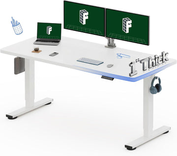 60"x24" Electric Standing Desk, White | One-Piece Desktop, 1" Thick Top, Height Adjustable, Stable Steel Frame, Home