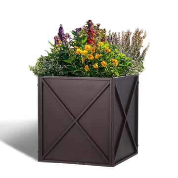 Large Metal Planter Box 17"x 17"x 18", Square Modern Brown Metal Planter Box Heavy Duty with Drainage Holes for