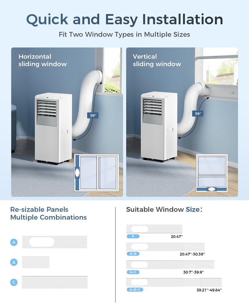 8000 BTU Portable Air Conditioner, 5-in-1 Cools 350 Sq.Ft, Quiet AC Unit with Fan & Dehumidifier, LED Display, Remote