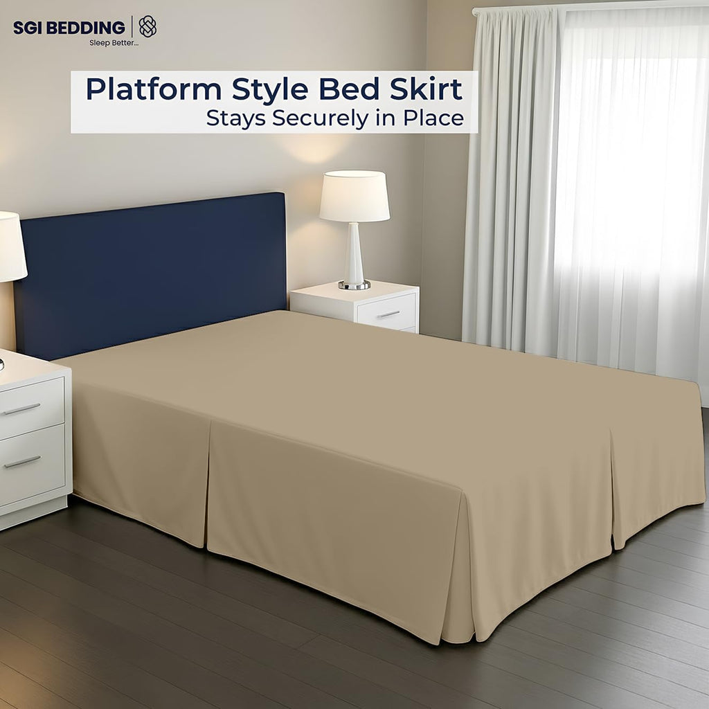 16 inch Drop Bed Skirt Full Size Platform Style with Secure Fit, Classic Tailored Look, Elegant Pleated Style Dust