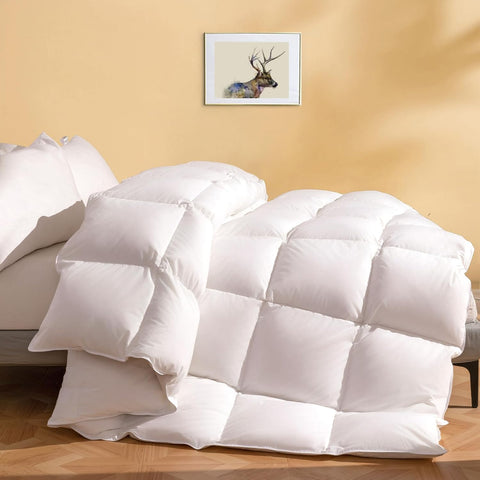 Luxury Feather Down Fiber Comforter Queen, Ultra-Soft Cotton-Blend Fabric