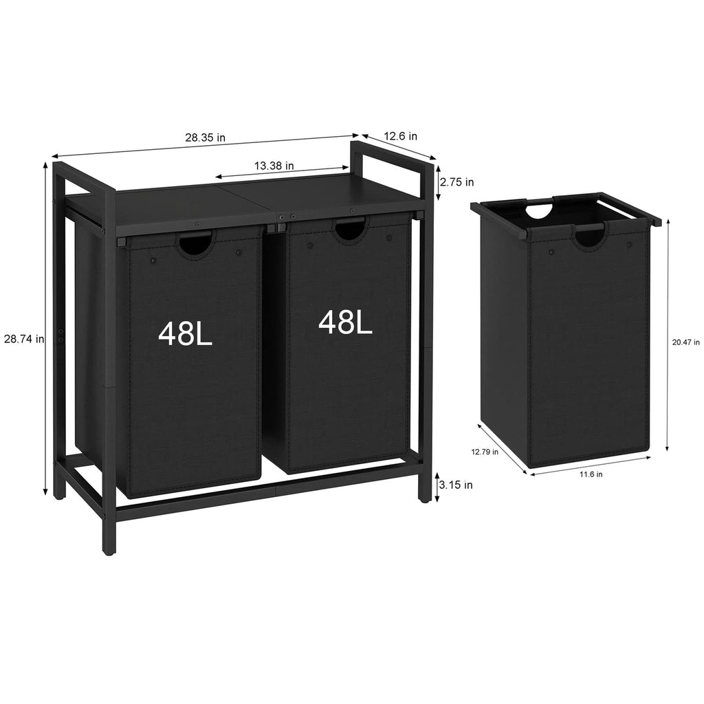 Laundry Hamper, Two-Color 2 × 48L Laundry Basket with 2 Removable Laundry Sorter Bags and Top Shelf, Clothes Hamper