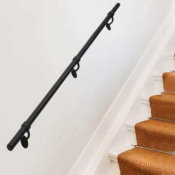 Stair Railing Indoor 8 Feet Hand Rails for Indoor/Outdoor Steps 1.5" Round Porch Railing Wall Mount Aluminum Hand