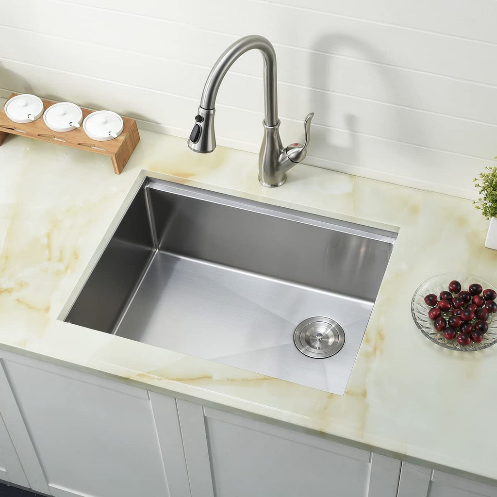 25 Inch Undermount Workstation, 25x19 Stainless Steel Undermount 16 Gauge Single Bowl Workstation Sink with Cutting