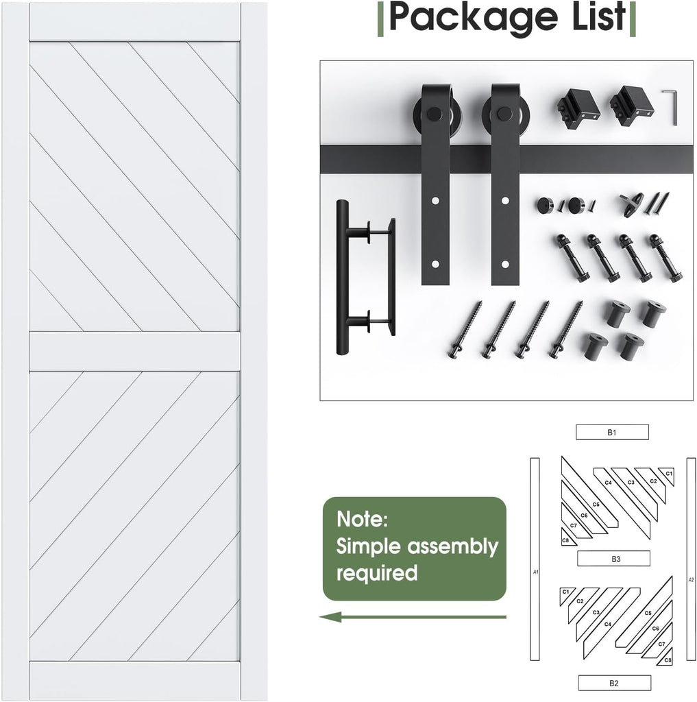 32in x 84in Sliding Barn Door with 5.5FT Barn Door Hardware kit & Handle Included, Solid MDF Wood Sl