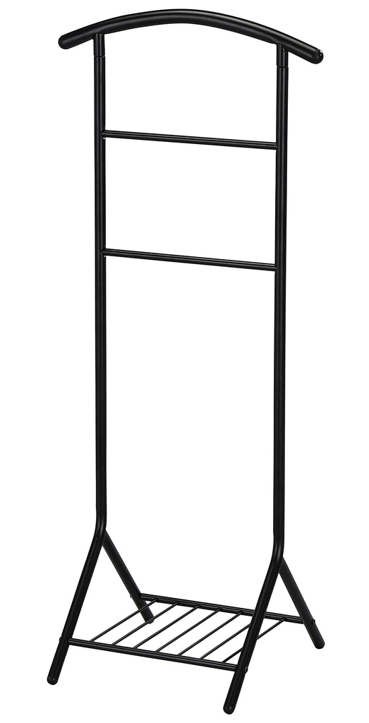 Metal Suit Valet Stand with Shoe Shelf & Hanger, Black