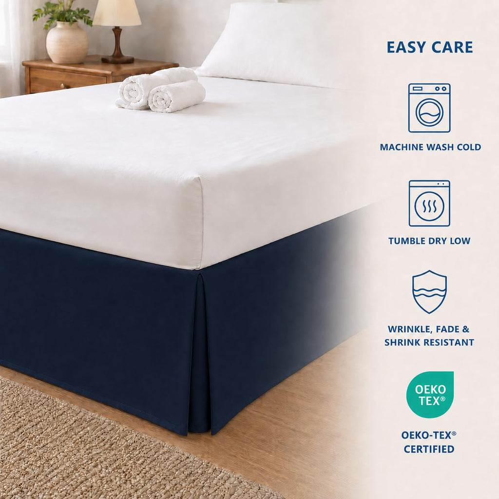 Queen Tailored Pleated Bed Skirt, 14" Drop, Navy