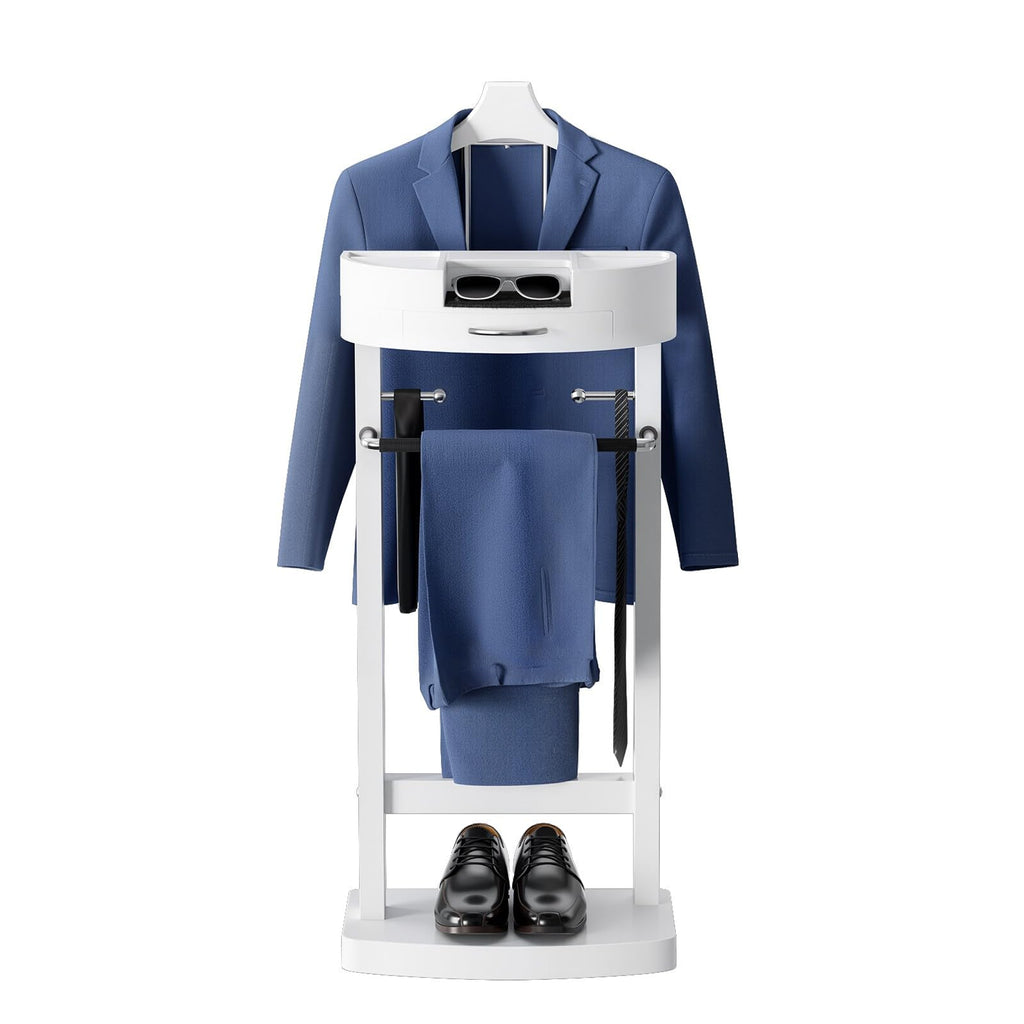 Wood Valet Stand with Tray, Clothes Valet Stand for Men, Suit Valet Stand with Sturdy Base, 17x13.4x41.96in